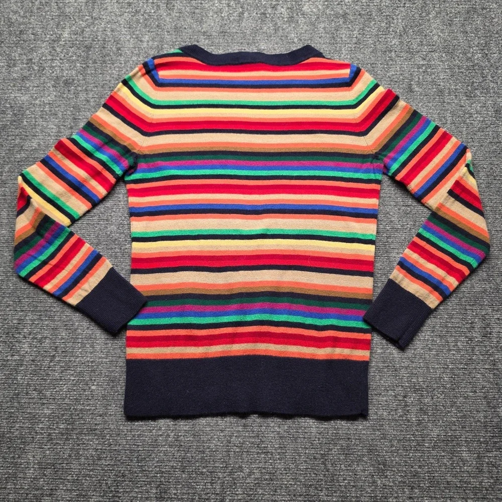 Talbots Rainbow Stripe Knit Sweater Women Size S Navy Trim Boatneck Pullover